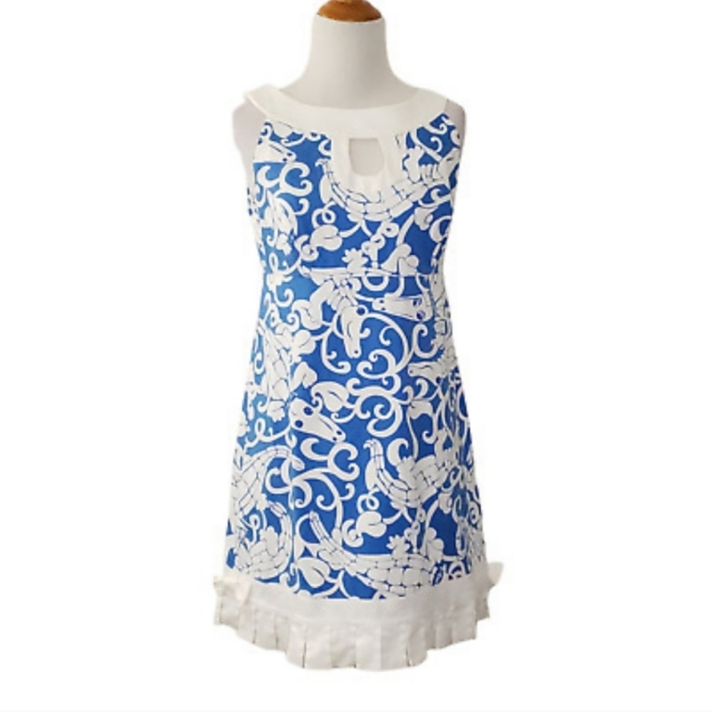 Lilly Pulitzer Blue and White Printed Sleeveless Shift Dress